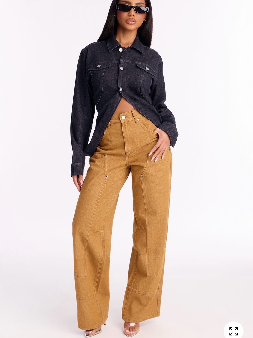 BNWT Utility Wide Leg Women Jeans in Caramel Tan